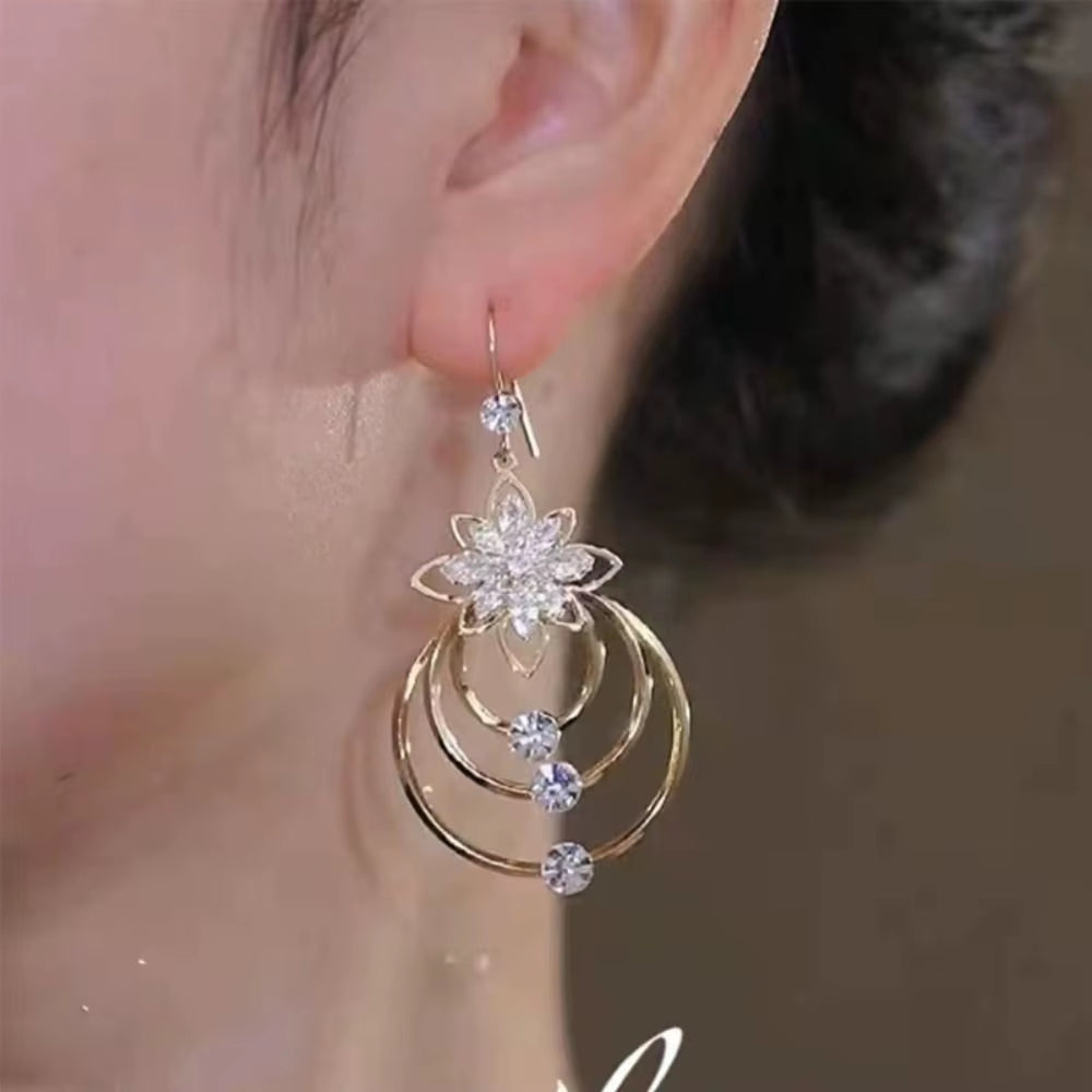 Lotus Shine – Rhinestone Long Tassel Drop Earrings for Women
