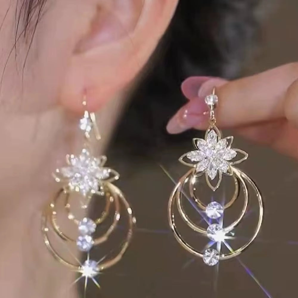 Lotus Shine – Rhinestone Long Tassel Drop Earrings for Women